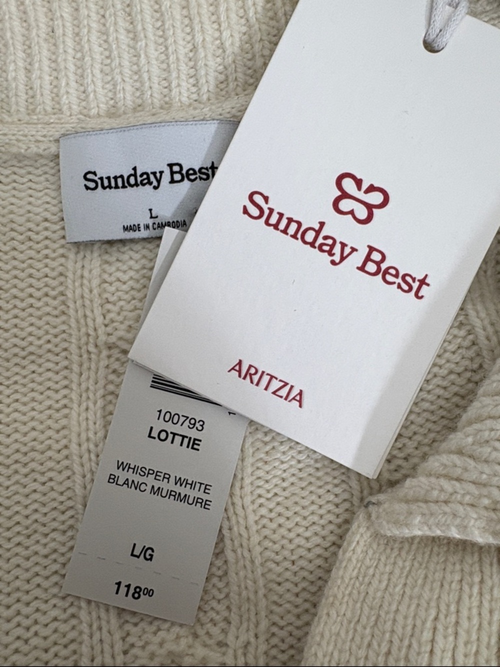 NWT Aritzia color whisper white Lottie Sweater 0793 - Picture 2 of 7